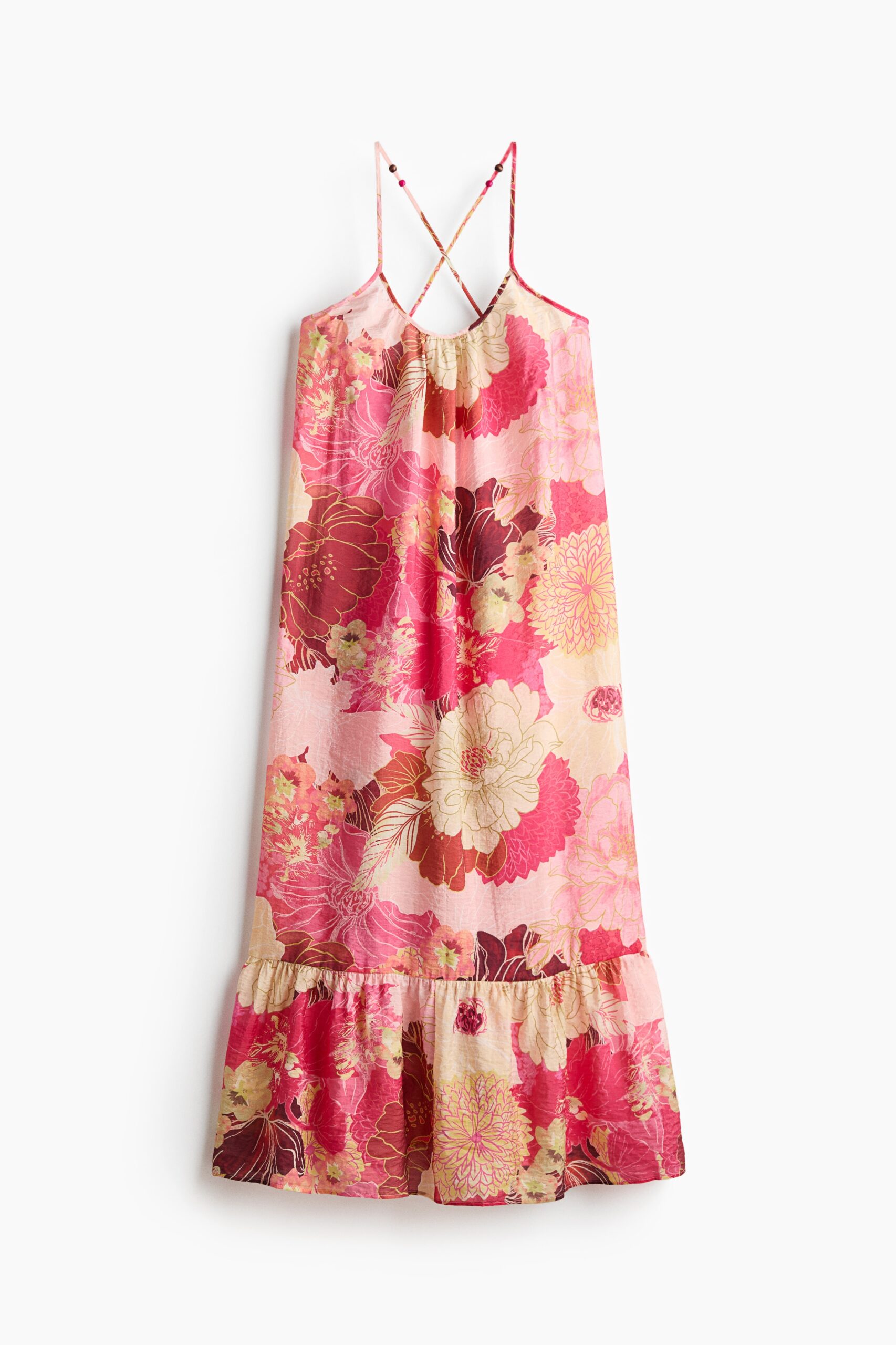 H & M - A-linejurk met strikbandje - Pink/Floral