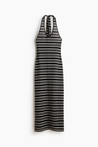 H & M - Gebreide halterjurk - Zwart/Gestreept