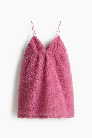 H & M - Jurk van mesh met ruches - Donkerroze