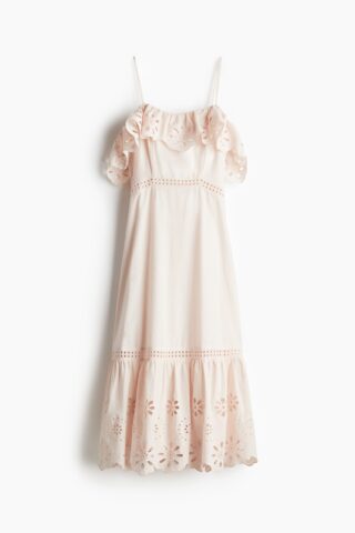 H & M - Katoenen jurk met broderie anglaise - Poederroze