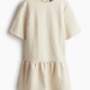 H & M - Denim jurk met strikbandjes - Lichtbeige