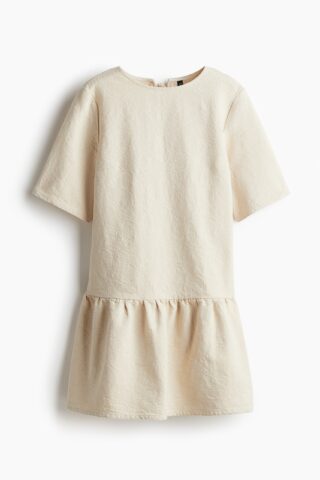 H & M - Denim jurk met strikbandjes - Lichtbeige
