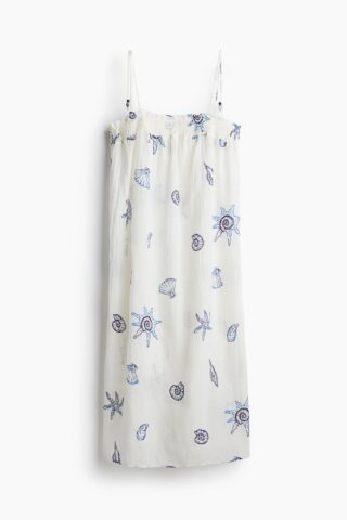H & M - Strandjurk met strikbandjes - Wit/Schelpen