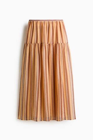 H & M - Ingerimpelde rok - Beige/Gestreept