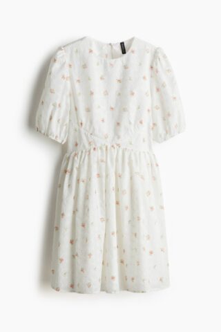H & M - Open-backjurk met borduursel - Wit/Bloemen