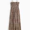 H & M - Jurk met smokwerk en strikbandjes - Beige/Luipaarddessin