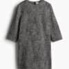 H & M - Bouclé A-linejurk - Zwart Gemêleerd