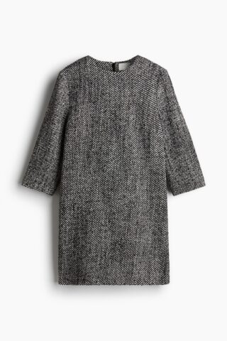 H & M - Bouclé A-linejurk - Zwart Gemêleerd