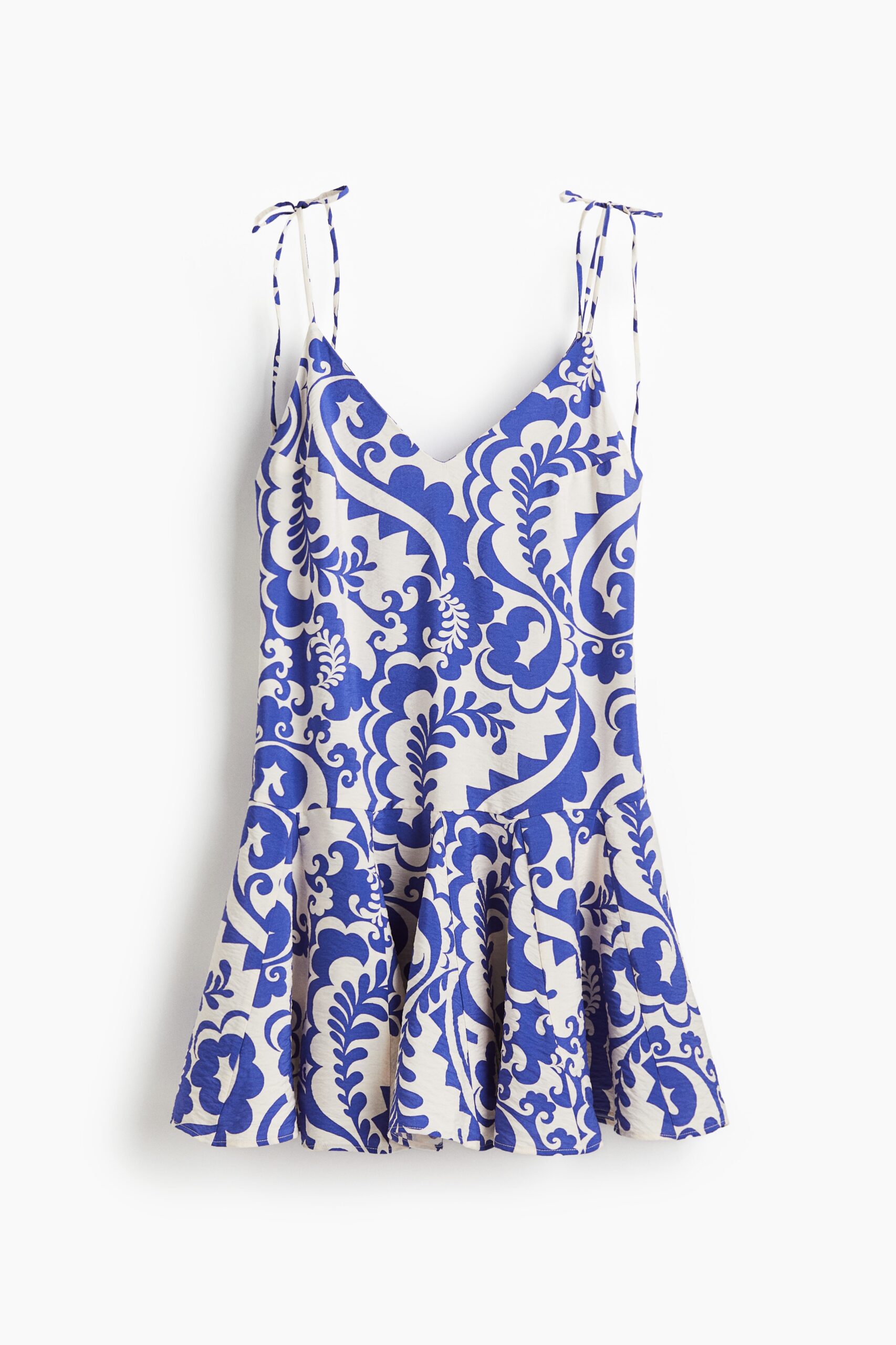 H & M - Jurk met uitlopende rok - Wit/Blauw Dessin