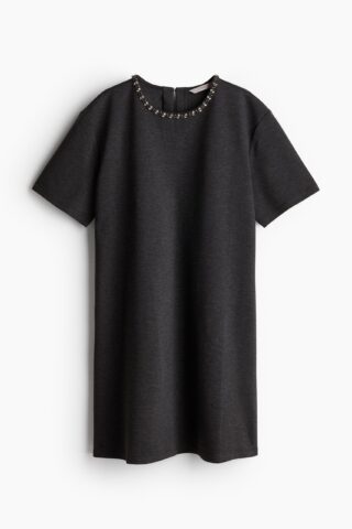 H & M - Tricot jurk met decoraties - Donkergrijs Gemêleerd
