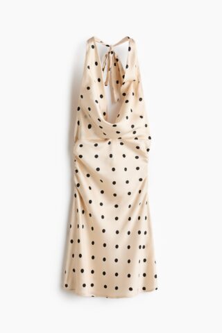 H & M - Satijnen halterjurk - Lichtbeige/Polkadot
