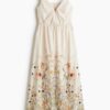 H & M - Jurk van linnenmix - Lichtbeige/Bloemen