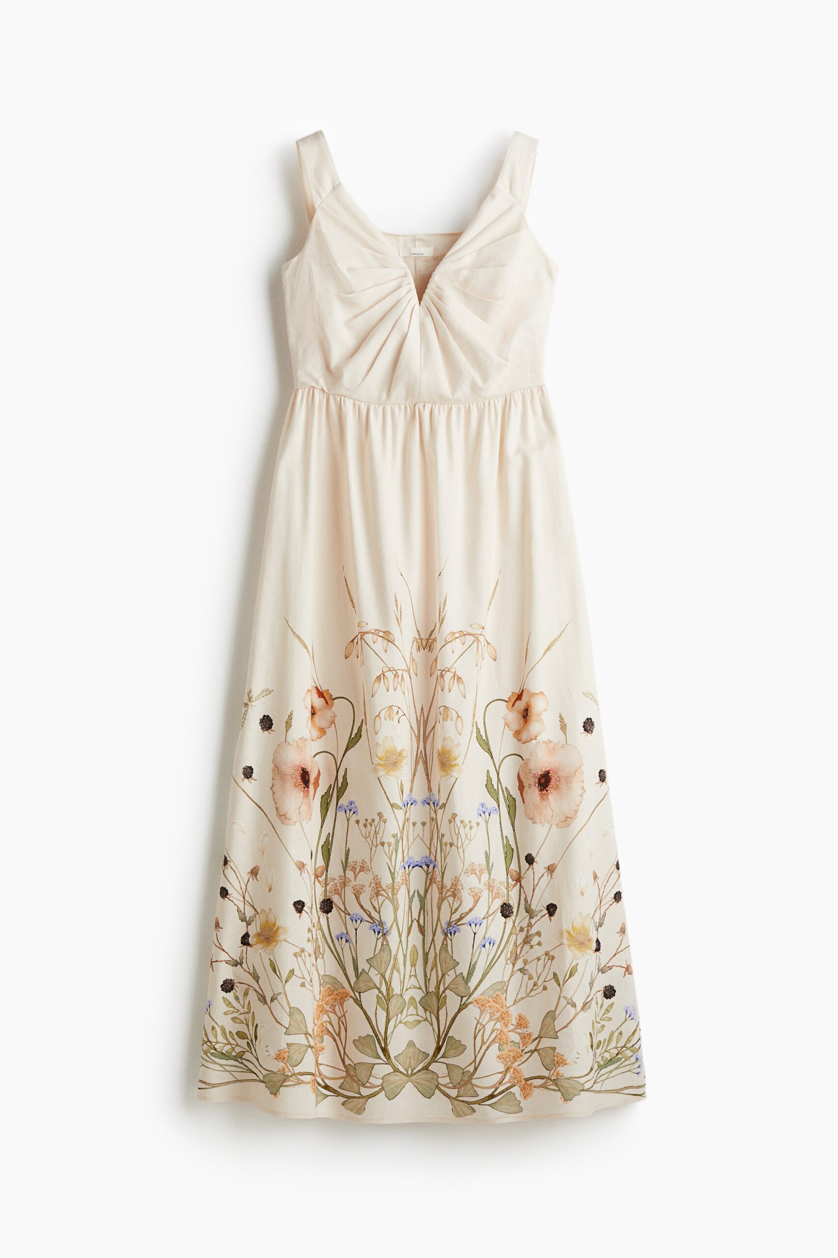 H & M - Jurk van linnenmix - Lichtbeige/Bloemen H & M - Jurk van linnenmix - Lichtbeige/Bloemen