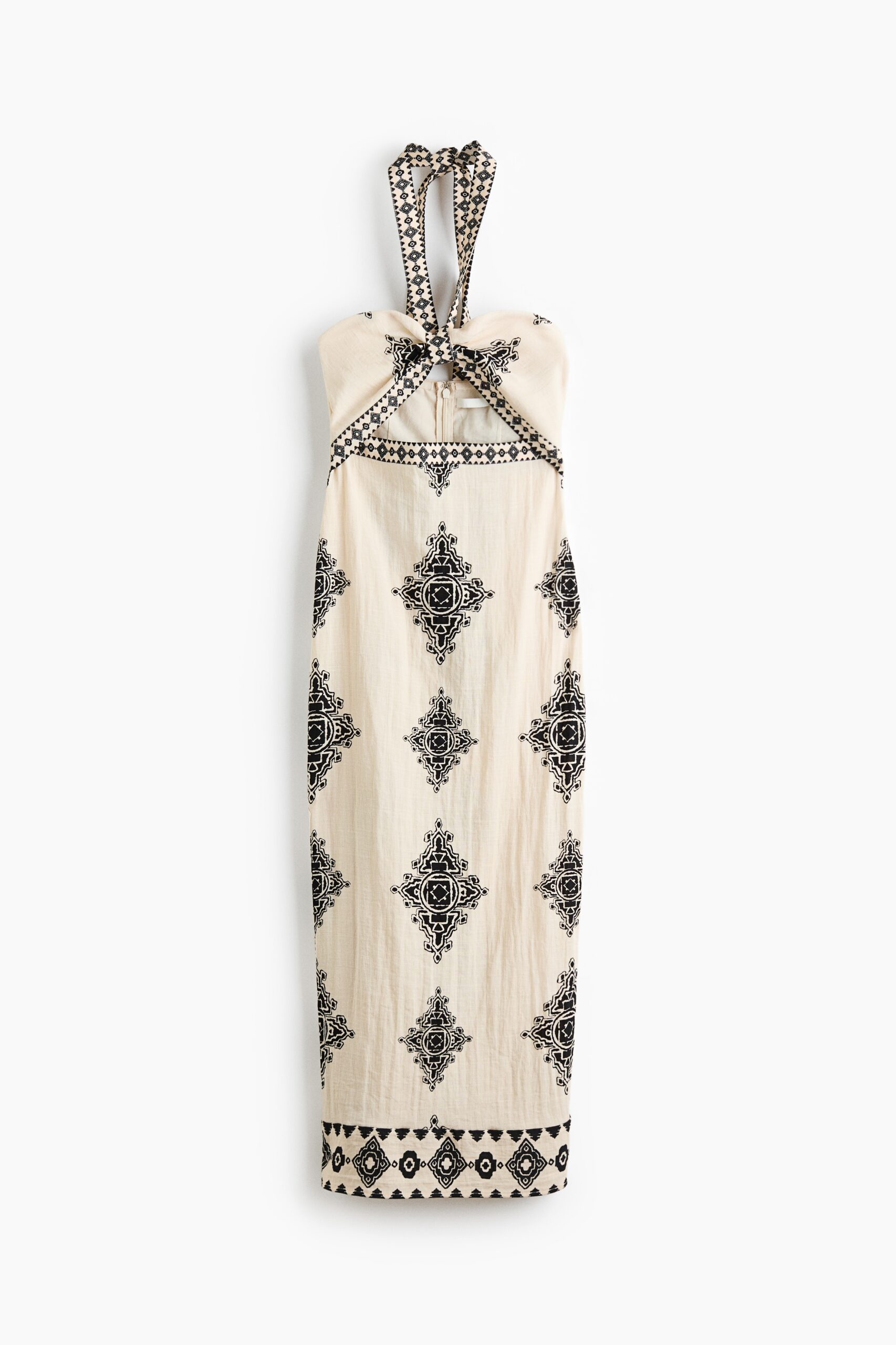 H & M - Halterjurk met cutouts - Roomwit/Dessin H & M - Halterjurk met cutouts - Roomwit/Dessin