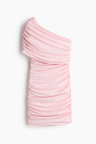 H & M - Gedrapeerde one-shoulderjurk - Lichtroze
