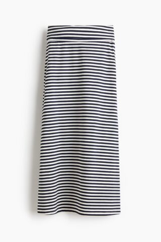 H & M - Katoenen rok met omslagboord - Marineblauw/Gestreept