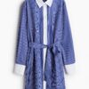 H & M - Overhemdjurk met strikceintuur - Blauw/Gestreept