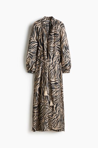H & M - Oversized jurk met strikceintuur - Zwart/Zebradessin