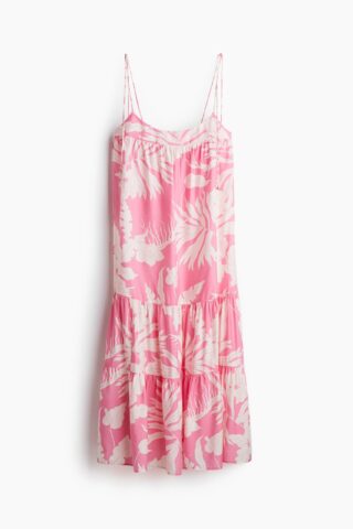 H & M - Maxi-jurk met strikbandjes - Roze/Dessin
