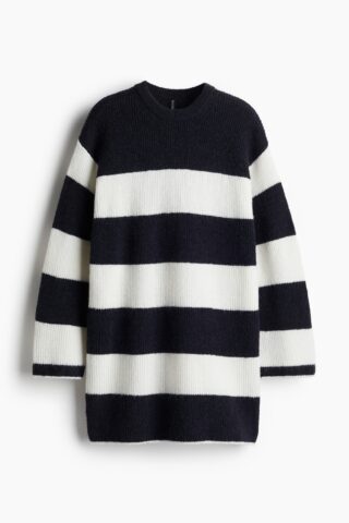 H & M - Ribgebreide jurk - Marineblauw/Gestreept