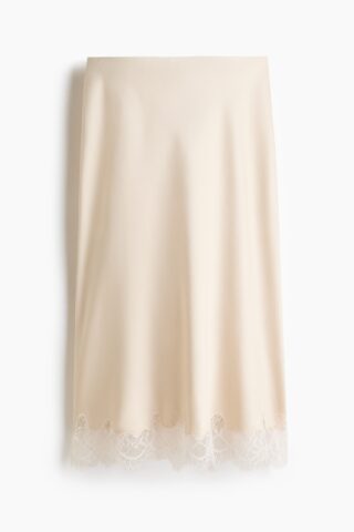 H & M - Slip-on rok met kanten randje - Lichtbeige