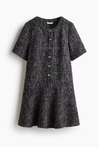 H & M - Bouclé jurk - Zwart Gemêleerd