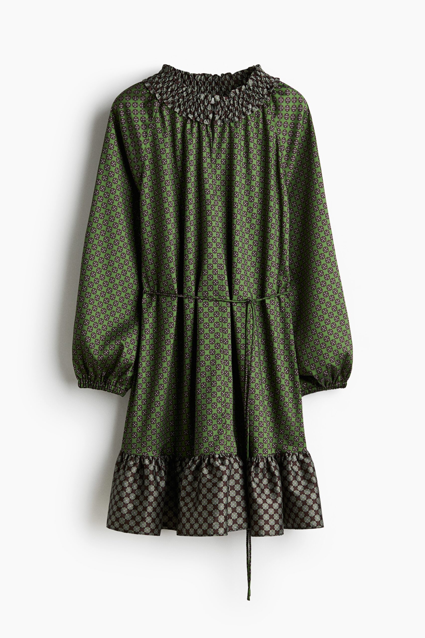 H & M - Satijnen jurk met strikceintuur - Groen/Dessin H & M - Satijnen jurk met strikceintuur - Groen/Dessin