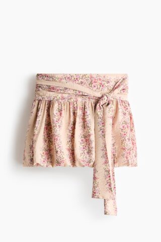 H & M - Bubble-hemrok met strikbanden - Dusty Lichtroze/Bloemen