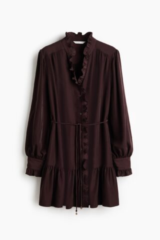 H & M - Jurk met volants - Donkerbruin