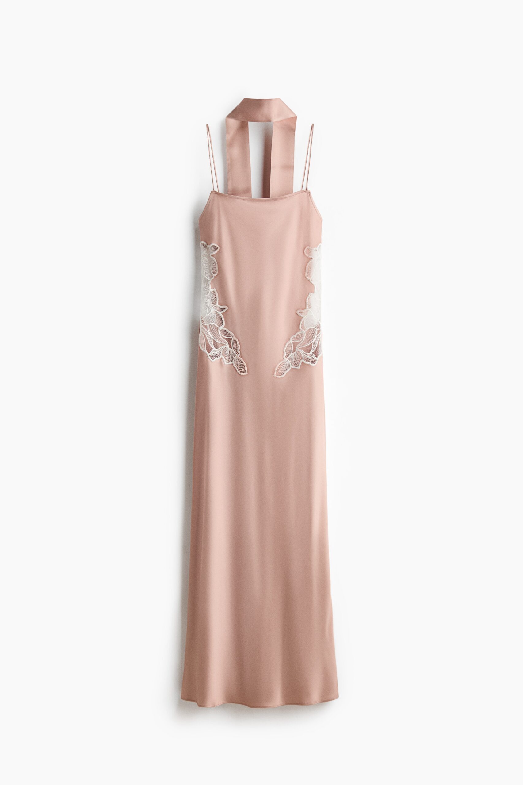 H & M - Satijnen jurk met kanten details en sjaal - Dusty Beige/Wit H & M - Satijnen jurk met kanten details en sjaal - Dusty Beige/Wit