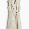 H & M - Blazerjurk van linnenmix - Lichtbeige/Krijtstrepen