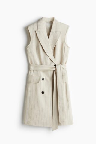 H & M - Blazerjurk van linnenmix - Lichtbeige/Krijtstrepen