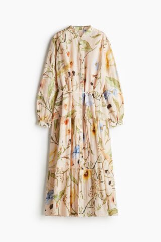 H & M - Oversized crinklejurk - Lichtabrikoos/Bloemen