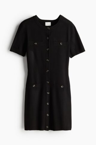 H & M - Gebreide doorknoopjurk - Zwart