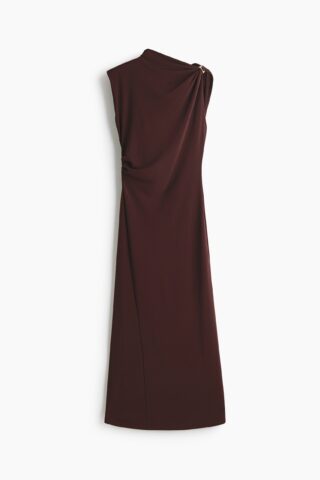 H & M - Tricot jurk met gedrapeerd detail - Donkerbruin