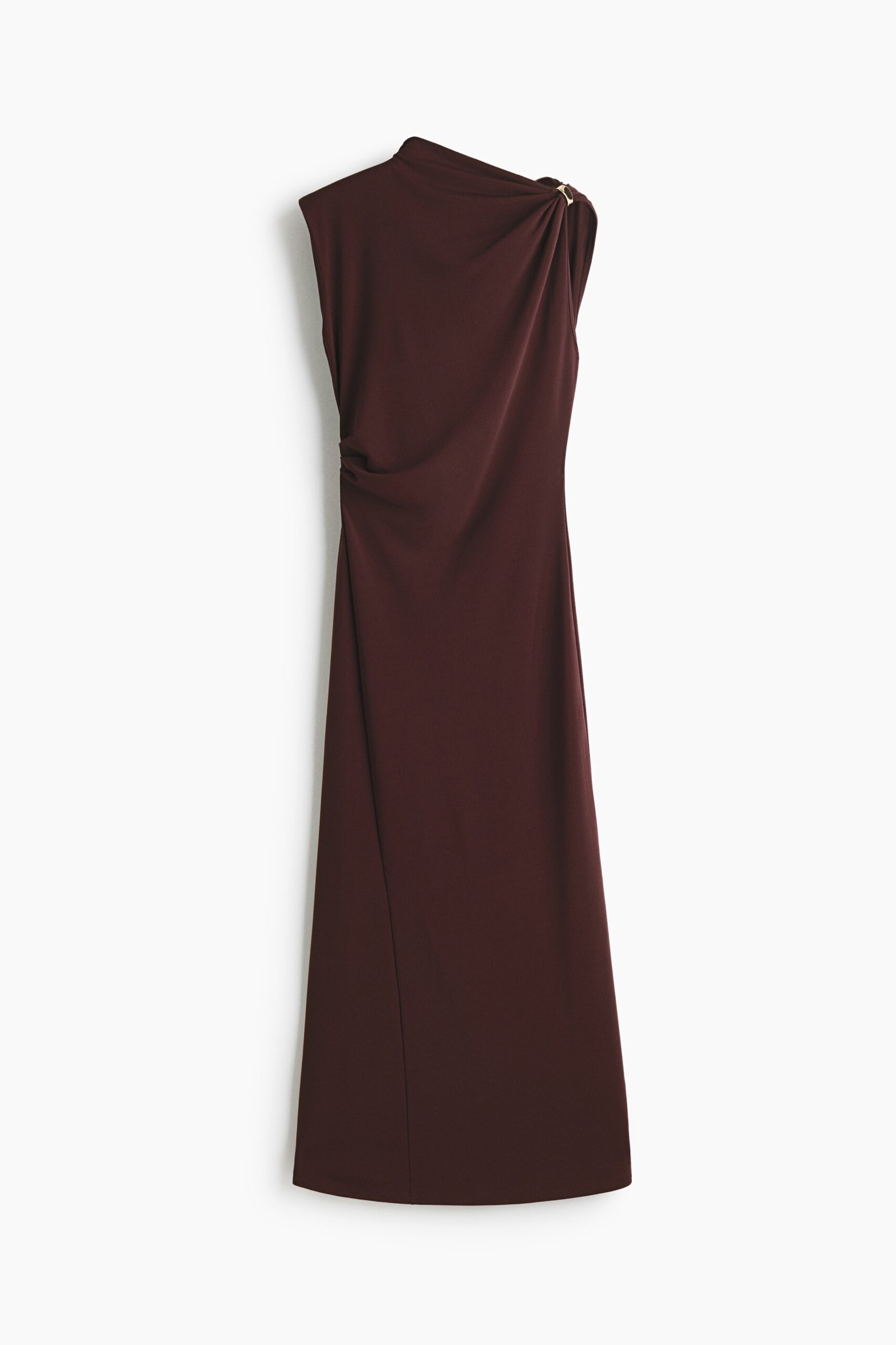 H & M - Tricot jurk met gedrapeerd detail - Donkerbruin