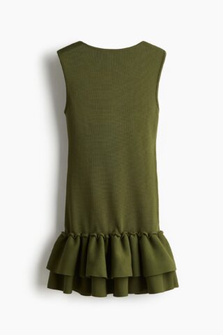 H & M - Frill-hem knitted dress - Donkergroen