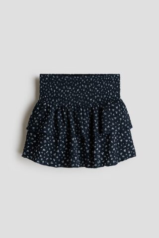 H & M - Gedessineerde volantrok - Marineblauw/Bloemen
