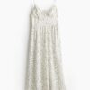 H & M - Strappy jurk van linnenmix - Wit/Dessin