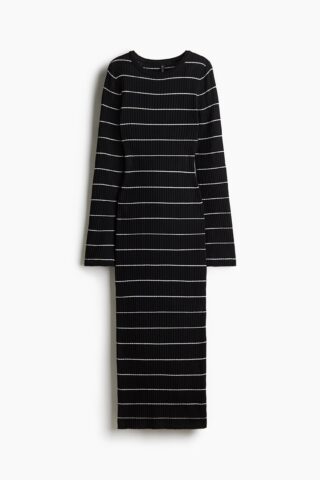 H & M - Ribgebreide bodyconjurk - Zwart/Gestreept