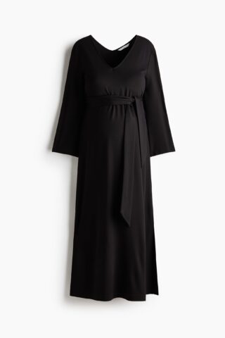 H & M - MAMA Tricot jurk met strikceintuur - Zwart
