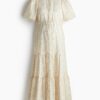 H & M - MAMA Katoenen strokenjurk - Lichtbeige/Bloemen