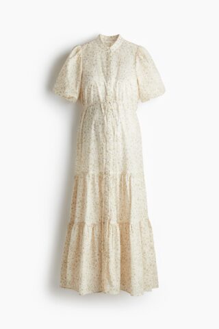H & M - MAMA Katoenen strokenjurk - Lichtbeige/Bloemen