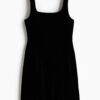 H & M - Mouwloze velours jurk - Zwart