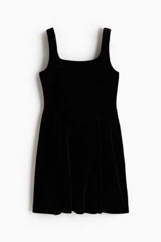 H & M - Mouwloze velours jurk - Zwart