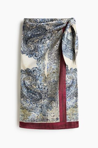 H & M - Satijnen overslagrok - Roomwit/Paisleydessin