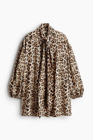 H & M - Mini-jurk met strikbanden - Beige/Luipaarddessin