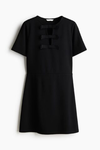 H & M - Tricot jurk met strikjes - Zwart
