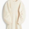 H & M - Ribgebreide jurk van viscosemix - Roomwit