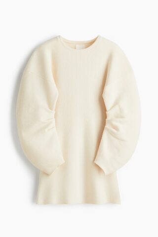 H & M - Ribgebreide jurk van viscosemix - Roomwit